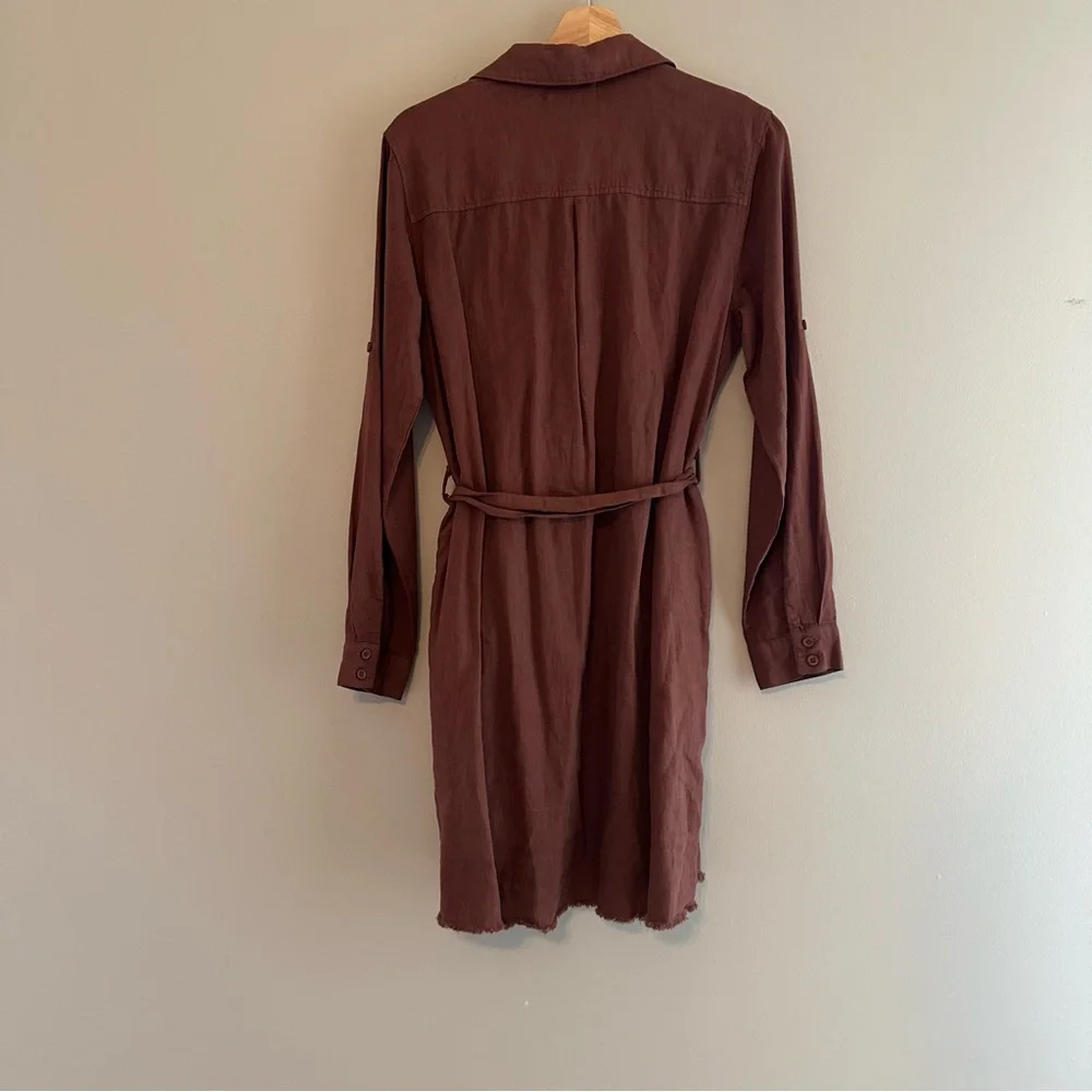 Cloth & Stone Maroon Rust Long Sleeve Linen Colored Dress - Picture 9 of 9